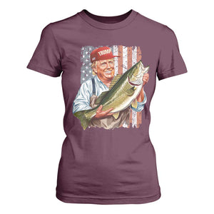 Patriotic Fisherman T Shirt For Women American Flag Bass Fish Fisherman Trump TS10 Maroon Print Your Wear