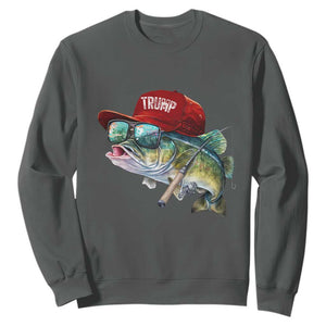 Trump Fishing Sweatshirt American Flag Bass Fish Fisherman TS10 Dark Heather Print Your Wear
