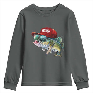 Trump Fishing Youth Sweatshirt American Flag Bass Fish Fisherman TS10 Dark Heather Print Your Wear