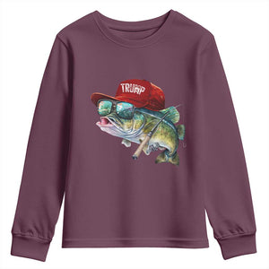 Trump Fishing Youth Sweatshirt American Flag Bass Fish Fisherman TS10 Maroon Print Your Wear