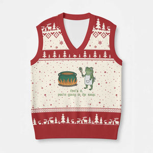 Funny Frog V-Neck Knit Sweater Vest Thats It You're Going In The Soup Weird Weirdcore Meme TS10 Beige Red Print Your Wear
