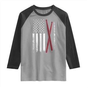 American Flag Drumsticks Raglan Shirt USA Drummers Vintage Drum Sticks TS10 Sport Gray Black Print Your Wear