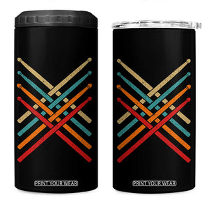 Retro Vintage Drummer 4 in 1 Can Cooler Tumbler 70s 80s Distressed Drum Sticks TS10 One Size: 16 oz Black Print Your Wear