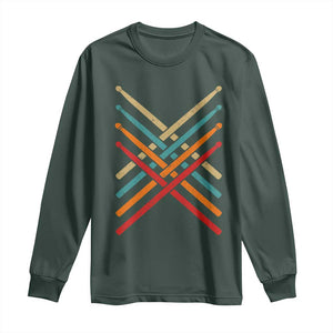 Retro Vintage Drummer Long Sleeve Shirt 70s 80s Distressed Drum Sticks TS10 Dark Forest Green Print Your Wear