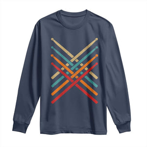 Retro Vintage Drummer Long Sleeve Shirt 70s 80s Distressed Drum Sticks TS10 Navy Print Your Wear