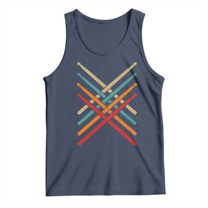 Retro Vintage Drummer Tank Top 70s 80s Distressed Drum Sticks TS10 Navy Print Your Wear