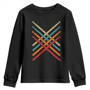 Retro Vintage Drummer Youth Sweatshirt 70s 80s Distressed Drum Sticks TS10 Black Print Your Wear