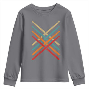 Retro Vintage Drummer Youth Sweatshirt 70s 80s Distressed Drum Sticks TS10 Charcoal Print Your Wear