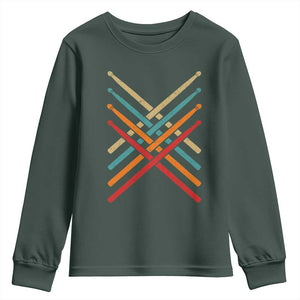 Retro Vintage Drummer Youth Sweatshirt 70s 80s Distressed Drum Sticks TS10 Dark Forest Green Print Your Wear