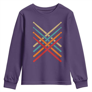 Retro Vintage Drummer Youth Sweatshirt 70s 80s Distressed Drum Sticks TS10 Purple Print Your Wear
