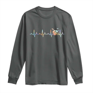 Drums Heartbeat Long Sleeve Shirt Drummer Percussionist Silhouette TS10 Dark Heather Print Your Wear