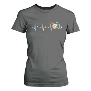 Drums Heartbeat T Shirt For Women Drummer Percussionist Silhouette TS10 Dark Heather Print Your Wear
