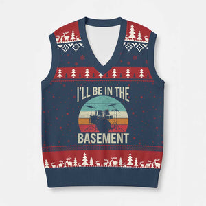 Funny Drummer V-Neck Knit Sweater Vest Drum Set Drumming Lovers I'll Be In The Basement TS10 Navy Red Print Your Wear