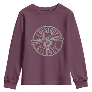 Funny Drummer Youth Sweatshirt Musician Gift Percussion Lover TS10 Maroon Print Your Wear