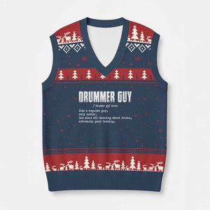 Funny Drummer Guy V-Neck Knit Sweater Vest Definition Vintage Drums Drumming TS10 Navy Red Print Your Wear