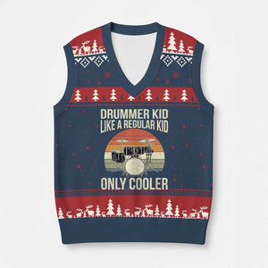 Funny Drummer Kid V-Neck Knit Sweater Vest Like A Regular Kid But Cooler Boys Girls Kids TS10 Navy Red Print Your Wear
