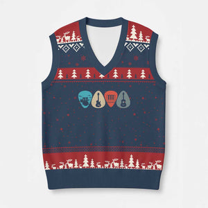 Guitar Pick V-Neck Knit Sweater Vest Retro Music Instrument TS10 Navy Red Print Your Wear