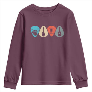 Guitar Pick Youth Sweatshirt Retro Music Instrument TS10 Maroon Print Your Wear