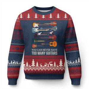 Funny Guitarist Ugly Christmas Sweater You Can Never Have Too Many Guitars Vintage Guitar Lineup TS10 Navy Red Print Your Wear