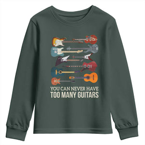 Funny Guitarist Youth Sweatshirt You Can Never Have Too Many Guitars Vintage Guitar Lineup TS10 Dark Forest Green Print Your Wear