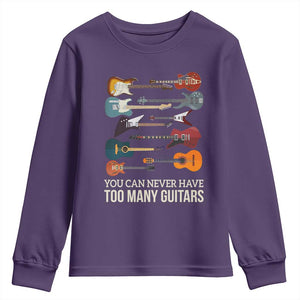 Funny Guitarist Youth Sweatshirt You Can Never Have Too Many Guitars Vintage Guitar Lineup TS10 Purple Print Your Wear