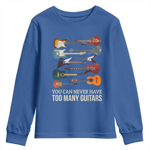 Funny Guitarist Youth Sweatshirt You Can Never Have Too Many Guitars Vintage Guitar Lineup TS10 Royal Blue Print Your Wear