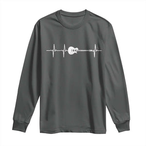Guitar Heartbeat Long Sleeve Shirt Funny Guitarist Guitars Music Lovers TS10 Dark Heather Print Your Wear