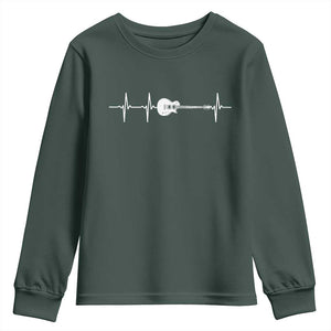 Guitar Heartbeat Youth Sweatshirt Funny Guitarist Guitars Music Lovers TS10 Dark Forest Green Print Your Wear