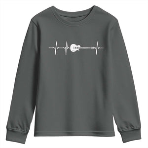 Guitar Heartbeat Youth Sweatshirt Funny Guitarist Guitars Music Lovers TS10 Dark Heather Print Your Wear