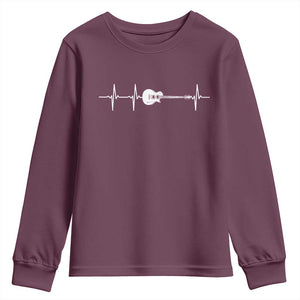 Guitar Heartbeat Youth Sweatshirt Funny Guitarist Guitars Music Lovers TS10 Maroon Print Your Wear