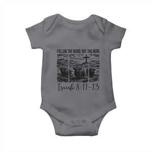 Follow the Word Not The Herd Baby Onesie Vintage Bible Verse Christian Country Highland Cow Boho TS10 Charcoal Print Your Wear