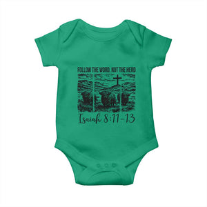 Follow the Word Not The Herd Baby Onesie Vintage Bible Verse Christian Country Highland Cow Boho TS10 Irish Green Print Your Wear