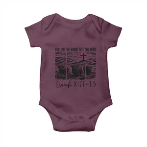 Follow the Word Not The Herd Baby Onesie Vintage Bible Verse Christian Country Highland Cow Boho TS10 Maroon Print Your Wear