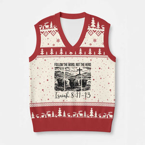 Follow the Word Not The Herd V-Neck Knit Sweater Vest Vintage Bible Verse Christian Country Highland Cow Boho TS10 Beige Red Print Your Wear