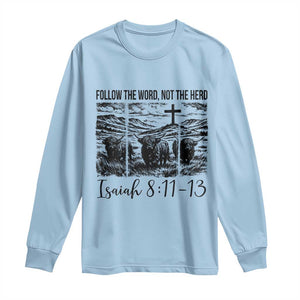 Follow the Word Not The Herd Long Sleeve Shirt Vintage Bible Verse Christian Country Highland Cow Boho TS10 Light Blue Print Your Wear