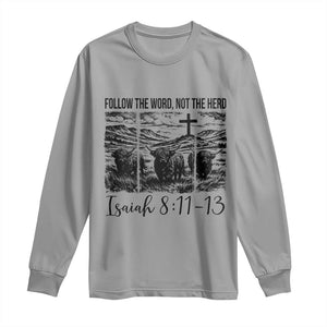 Follow the Word Not The Herd Long Sleeve Shirt Vintage Bible Verse Christian Country Highland Cow Boho TS10 Sport Gray Print Your Wear