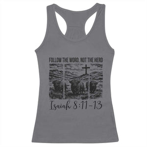 Follow the Word Not The Herd Racerback Tank Top Vintage Bible Verse Christian Country Highland Cow Boho TS10 Charcoal Print Your Wear