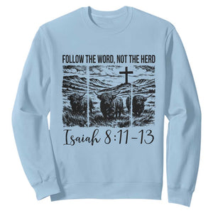 Follow the Word Not The Herd Sweatshirt Vintage Bible Verse Christian Country Highland Cow Boho TS10 Light Blue Print Your Wear