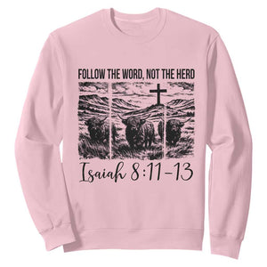 Follow the Word Not The Herd Sweatshirt Vintage Bible Verse Christian Country Highland Cow Boho TS10 Light Pink Print Your Wear