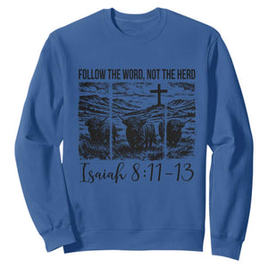 Follow the Word Not The Herd Sweatshirt Vintage Bible Verse Christian Country Highland Cow Boho TS10 Royal Blue Print Your Wear