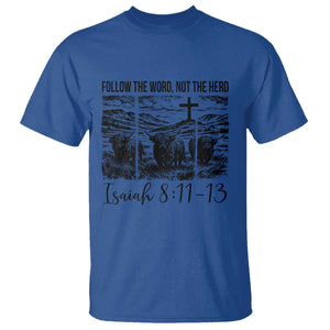 Follow the Word Not The Herd T Shirt Vintage Bible Verse Christian Country Highland Cow Boho TS10 Royal Blue Print Your Wear