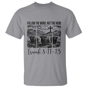 Follow the Word Not The Herd T Shirt Vintage Bible Verse Christian Country Highland Cow Boho TS10 Sport Gray Print Your Wear