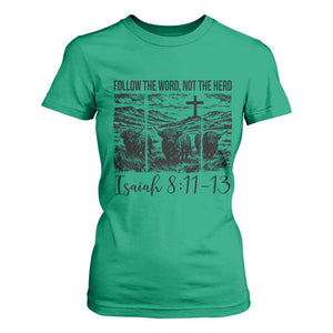 Follow the Word Not The Herd T Shirt For Women Vintage Bible Verse Christian Country Highland Cow Boho TS10 Irish Green Print Your Wear