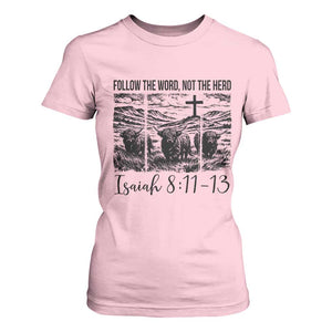 Follow the Word Not The Herd T Shirt For Women Vintage Bible Verse Christian Country Highland Cow Boho TS10 Light Pink Print Your Wear