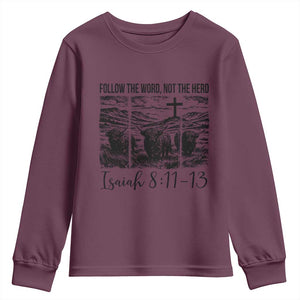 Follow the Word Not The Herd Youth Sweatshirt Vintage Bible Verse Christian Country Highland Cow Boho TS10 Maroon Print Your Wear