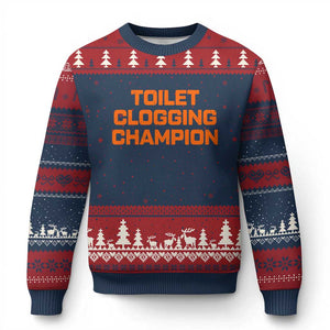 Toilet Clogging Champion Ugly Christmas Sweater Funny Dirty Saying TS10 Navy Red Print Your Wear