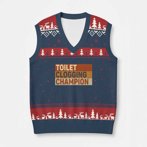 Toilet Clogging Champion V-Neck Knit Sweater Vest TS10 Navy Red Print Your Wear