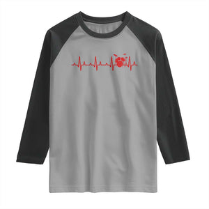 Drums Heartbeat Raglan Shirt - Drummer Percussionist Music Lover Baseball Tee TS10 Sport Gray Black Print Your Wear
