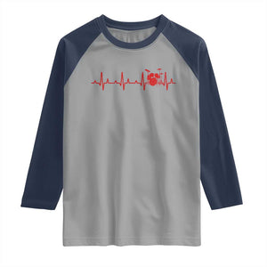 Drums Heartbeat Raglan Shirt - Drummer Percussionist Music Lover Baseball Tee TS10 Sport Gray Navy Print Your Wear