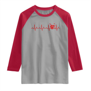 Drums Heartbeat Raglan Shirt - Drummer Percussionist Music Lover Baseball Tee TS10 Sport Gray Red Print Your Wear